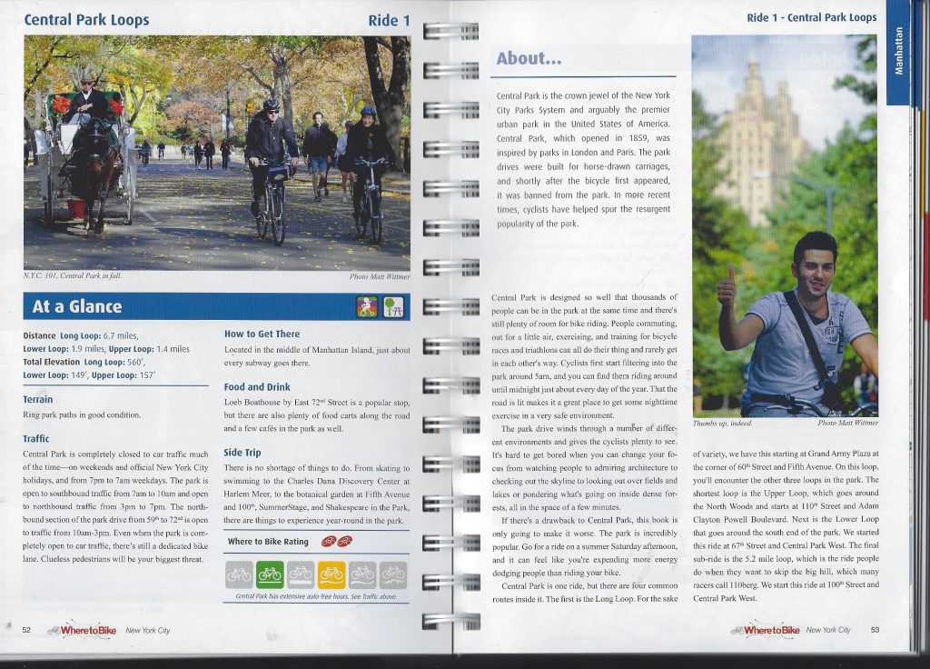 First spread of the where to bike nyc Central Park Ride